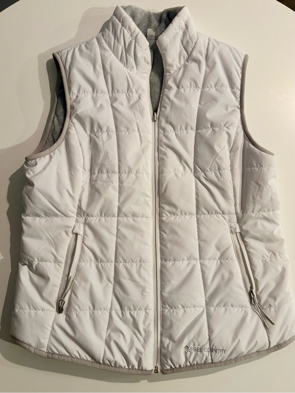 Free Country White Quilted Puffer Vest with Gray Trim